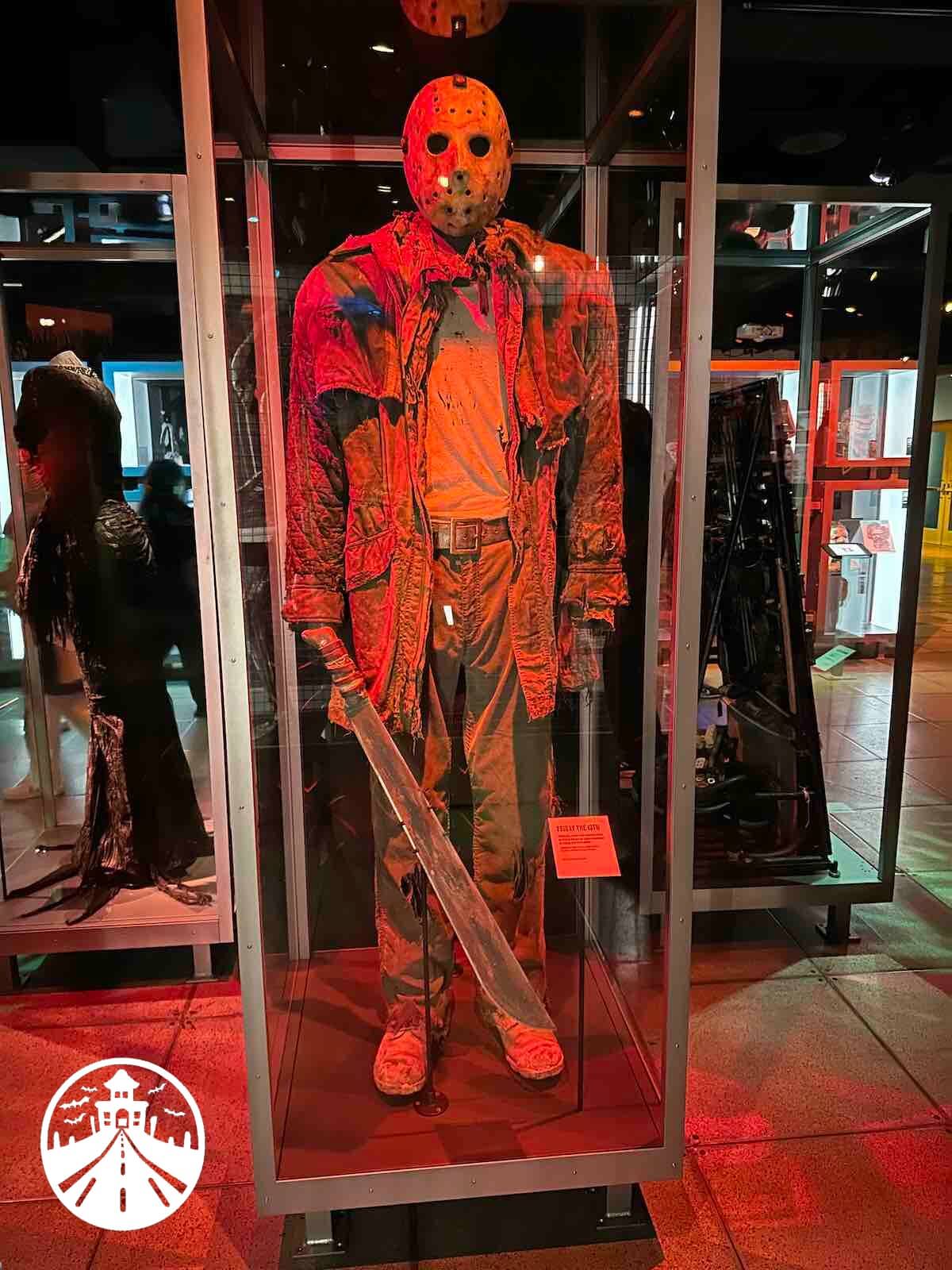 Friday the 13th-2009 The machete, overalls, and mask worn by Derek Mears from Friday the 13th, at MoPop Museum, Seattle