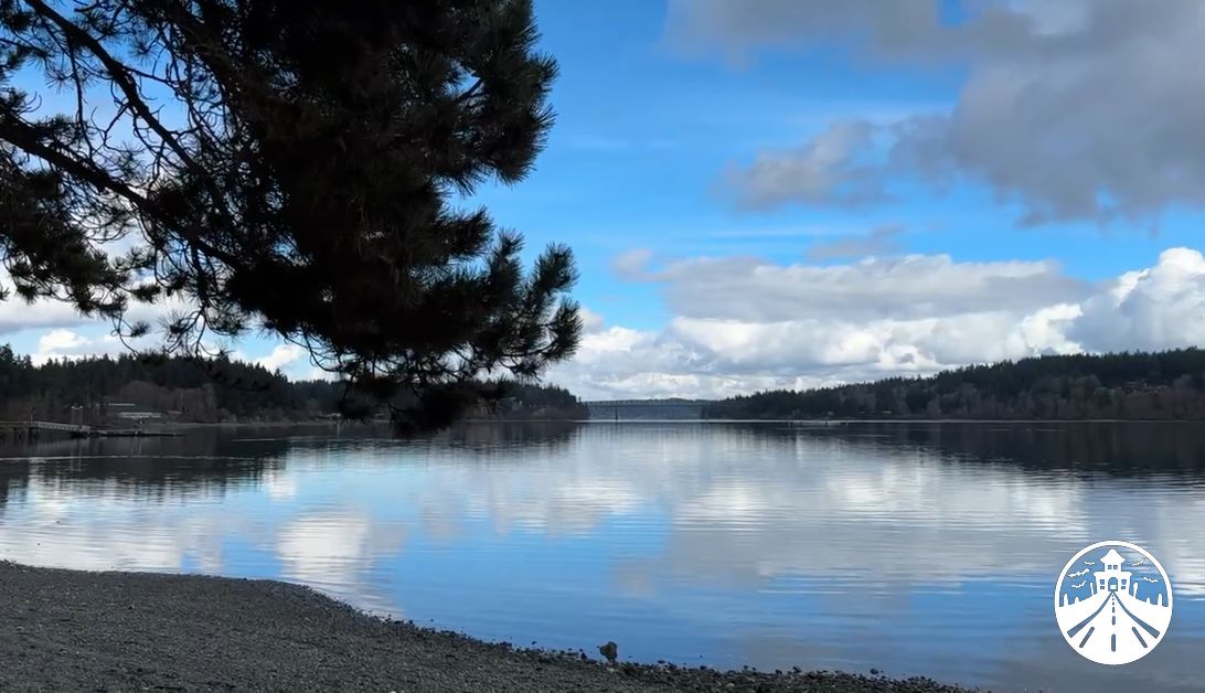 A shot from the shores of Kiana Lodge Poulsbo of the bird branch in the Twin Peaks opening credits.