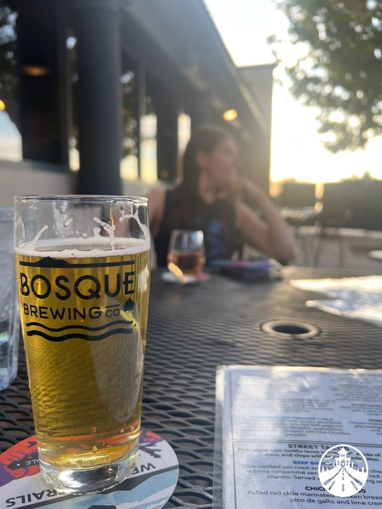 Gem enjoying a pint at Bosque Brewing